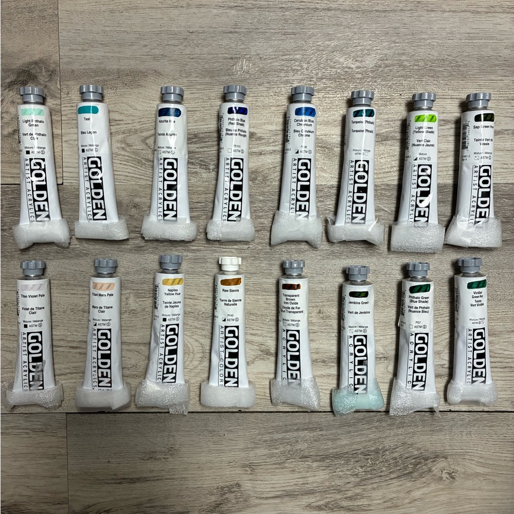 NEW Golden Artist Acrylic Paint Lot | 16 Tubes | Blues, Greens, Earth Tones